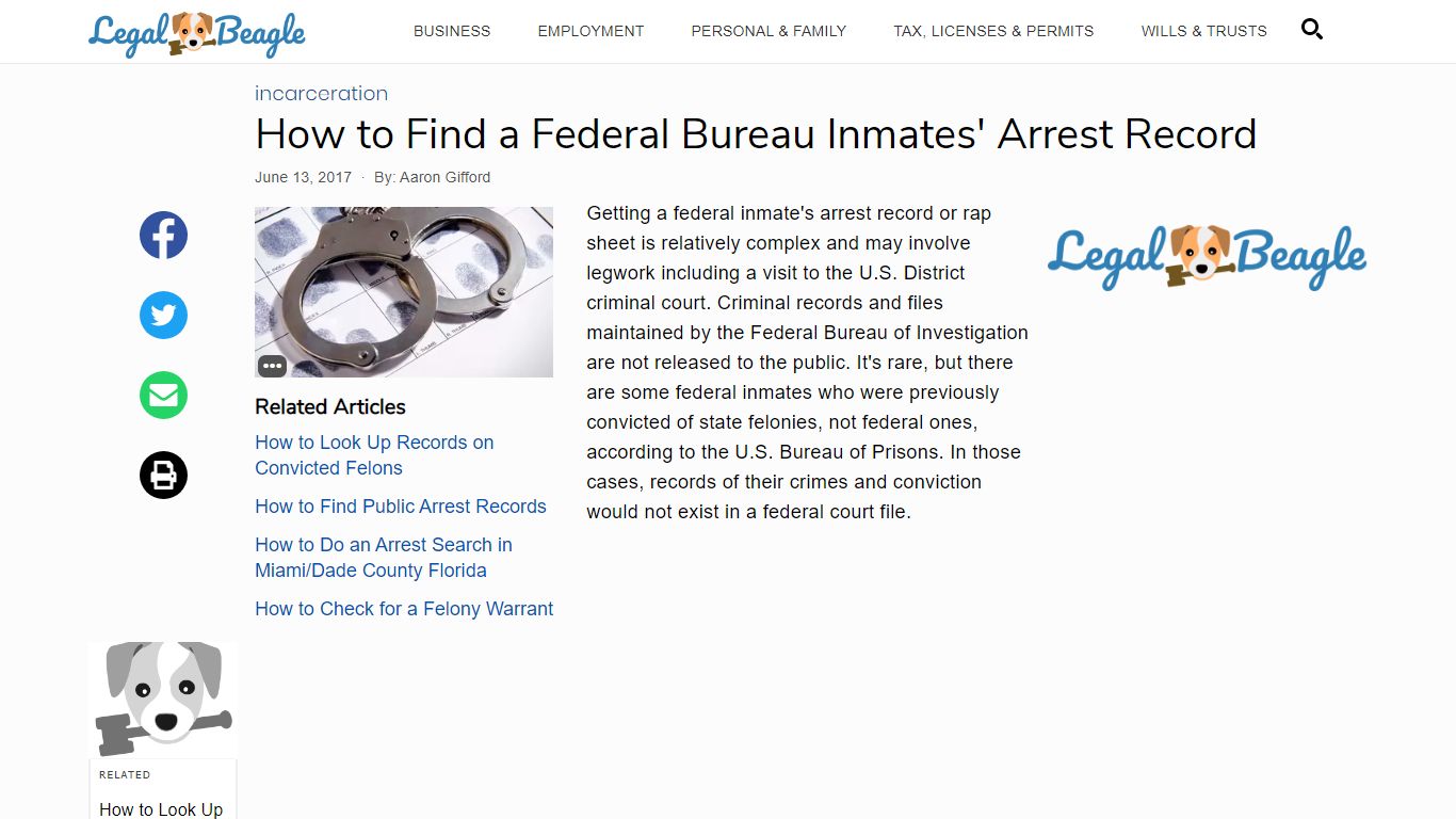 How to Find a Federal Bureau Inmates' Arrest Record